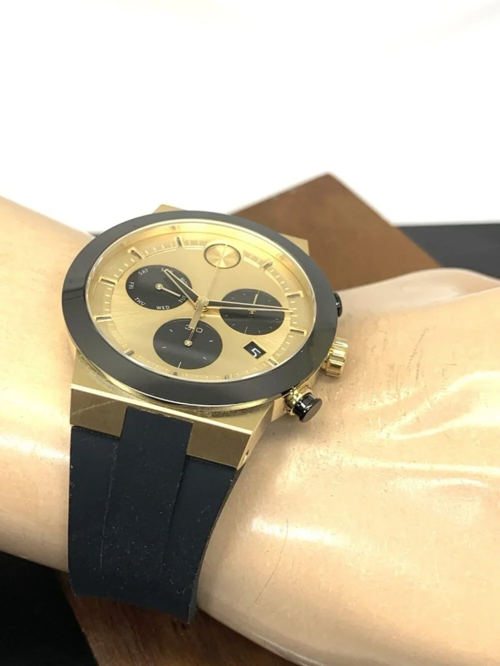 Movado Men's Watch 3600895 Bold Black Gold Swiss Quartz Chronograph Rubber 44mm